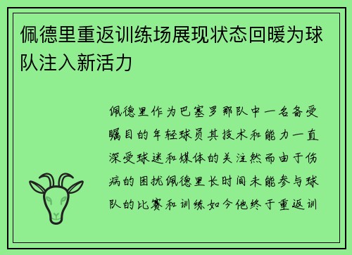 佩德里重返训练场展现状态回暖为球队注入新活力